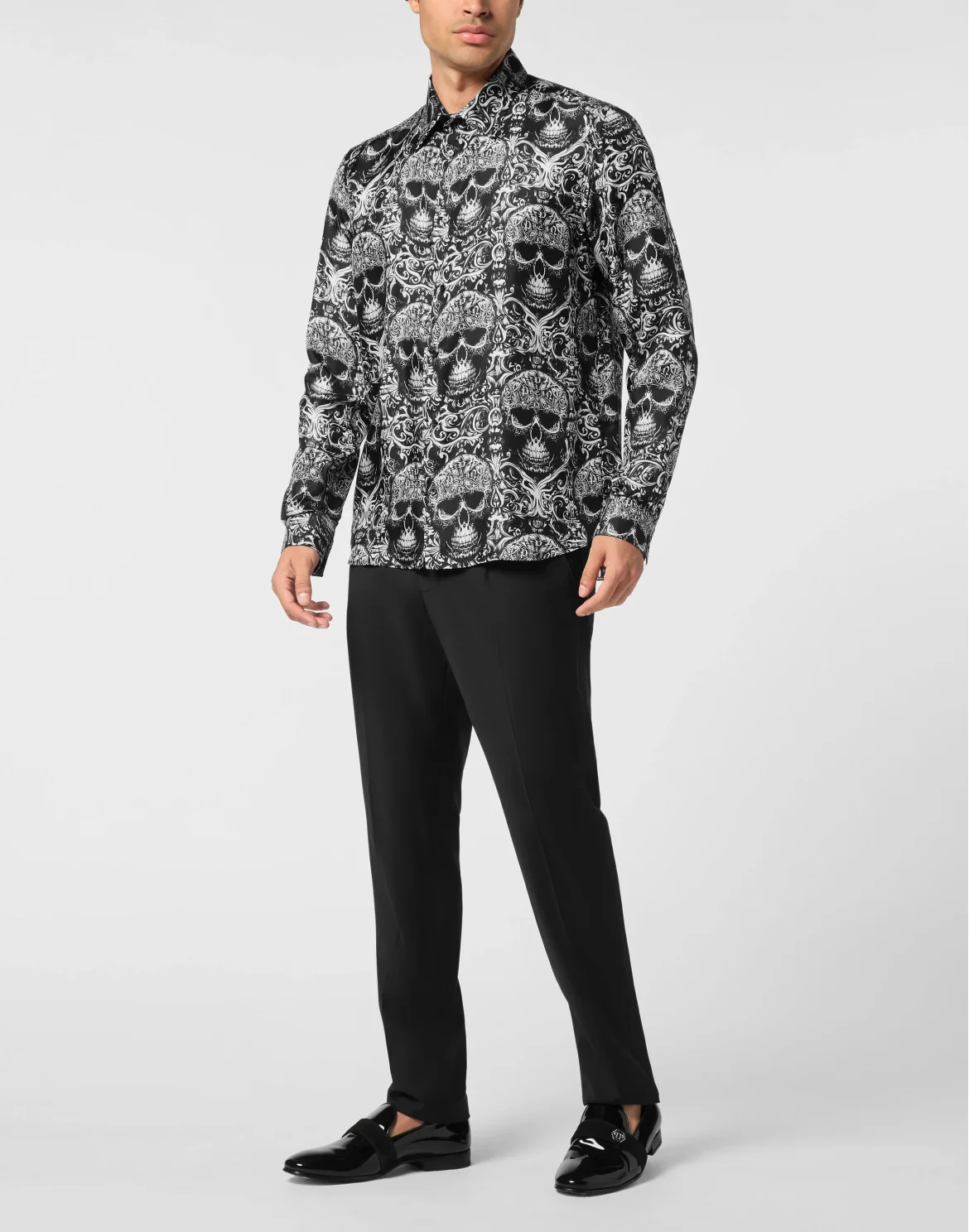 Printed Silk Shirt All Over Skull, цвет: Черный