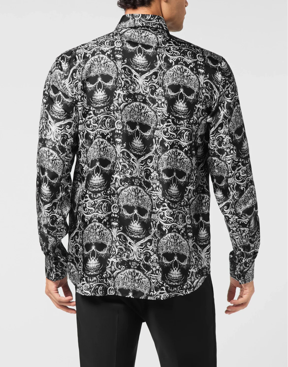Printed Silk Shirt All Over Skull, цвет: Черный
