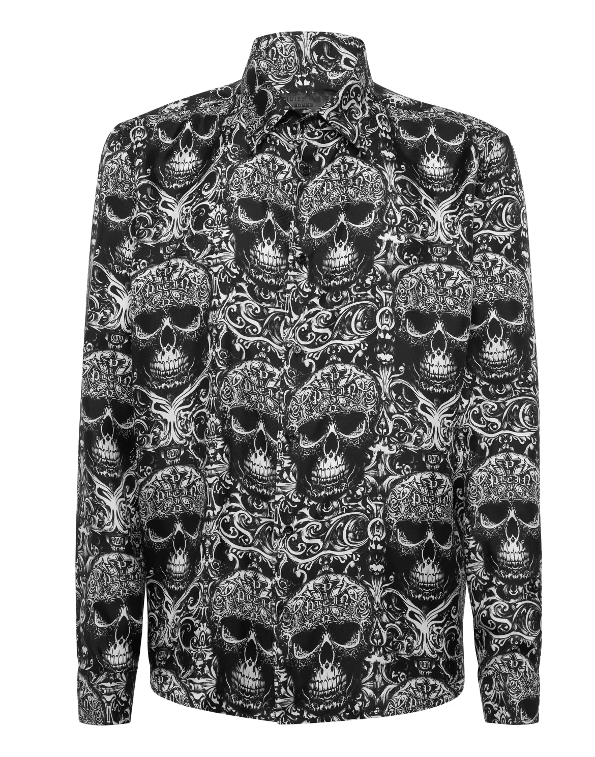 Printed Silk Shirt All Over Skull, цвет: Черный