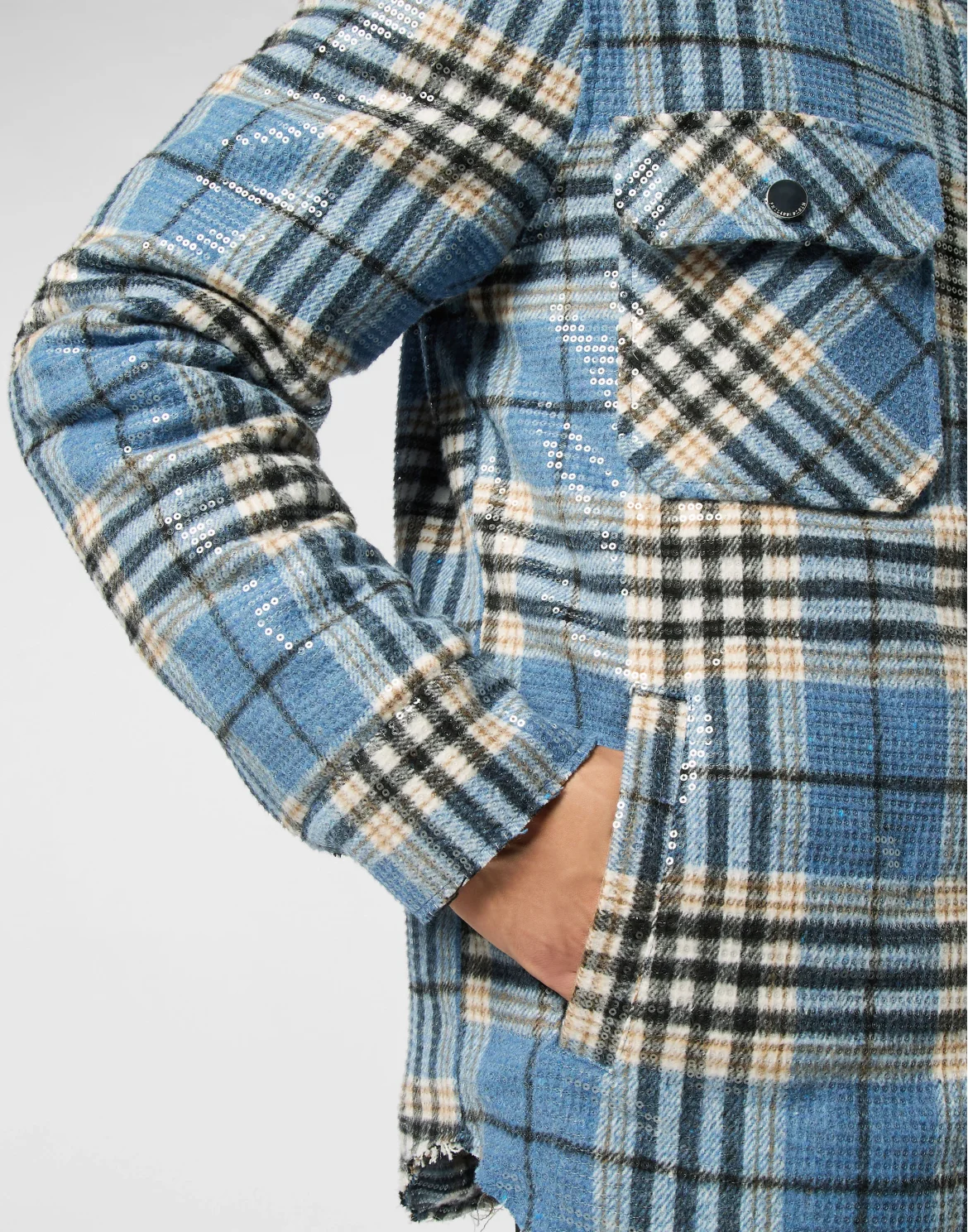 Destroyed Tartan Overshirt Pailletes, цвет: Синий