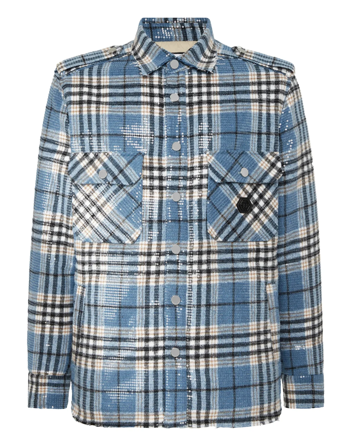 Destroyed Tartan Overshirt Pailletes, цвет: Синий