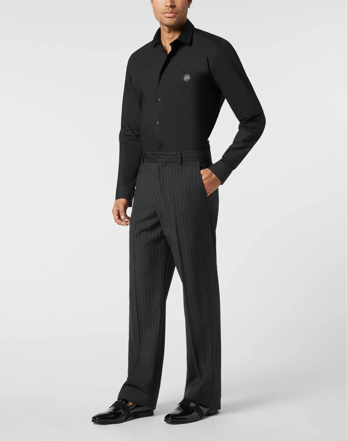 Loose Fit Pinstripe Trousers Raw Edges, цвет: Серый