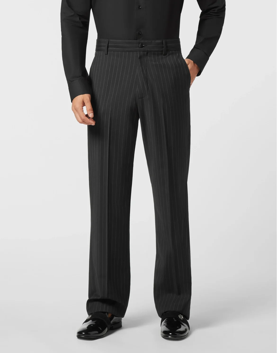 Loose Fit Pinstripe Trousers Raw Edges, цвет: Серый