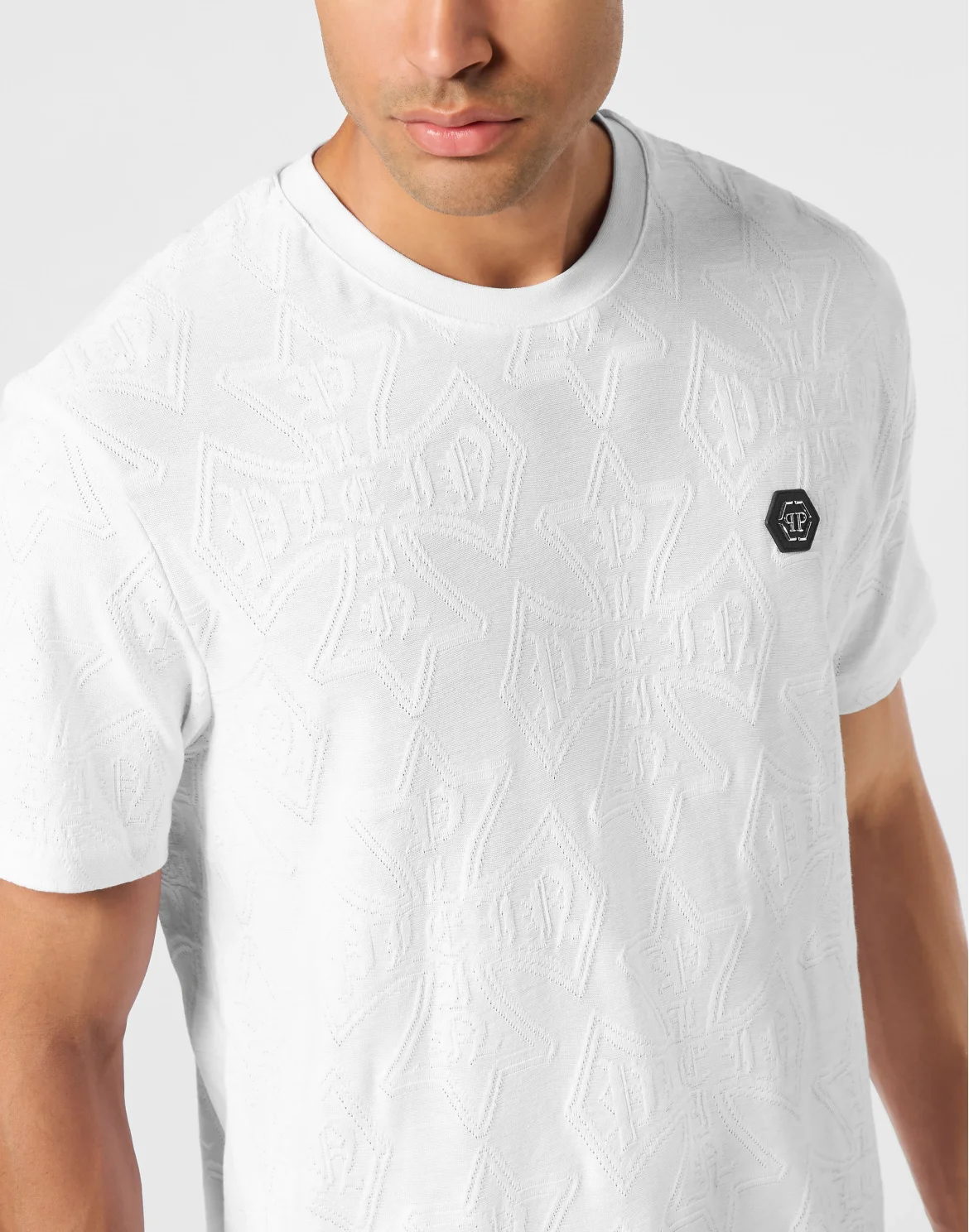 Round Neck Jacquard T-Shirt Crest, цвет: Белый