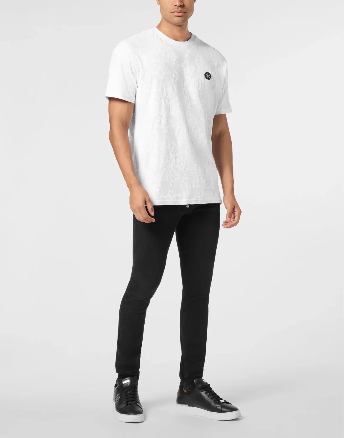 Round Neck Jacquard T-Shirt Crest, цвет: Белый