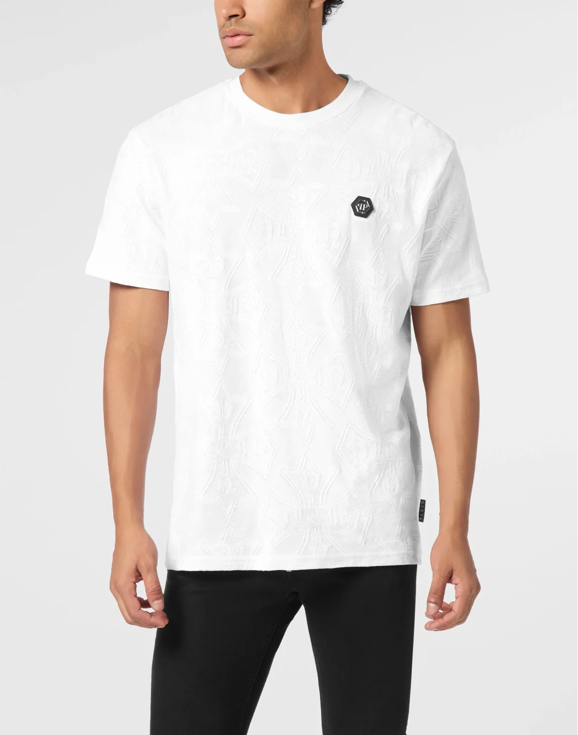 Round Neck Jacquard T-Shirt Crest, цвет: Белый