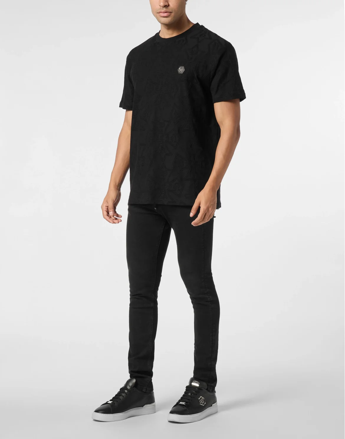 Round Neck Jacquard T-Shirt Crest, цвет: Черный