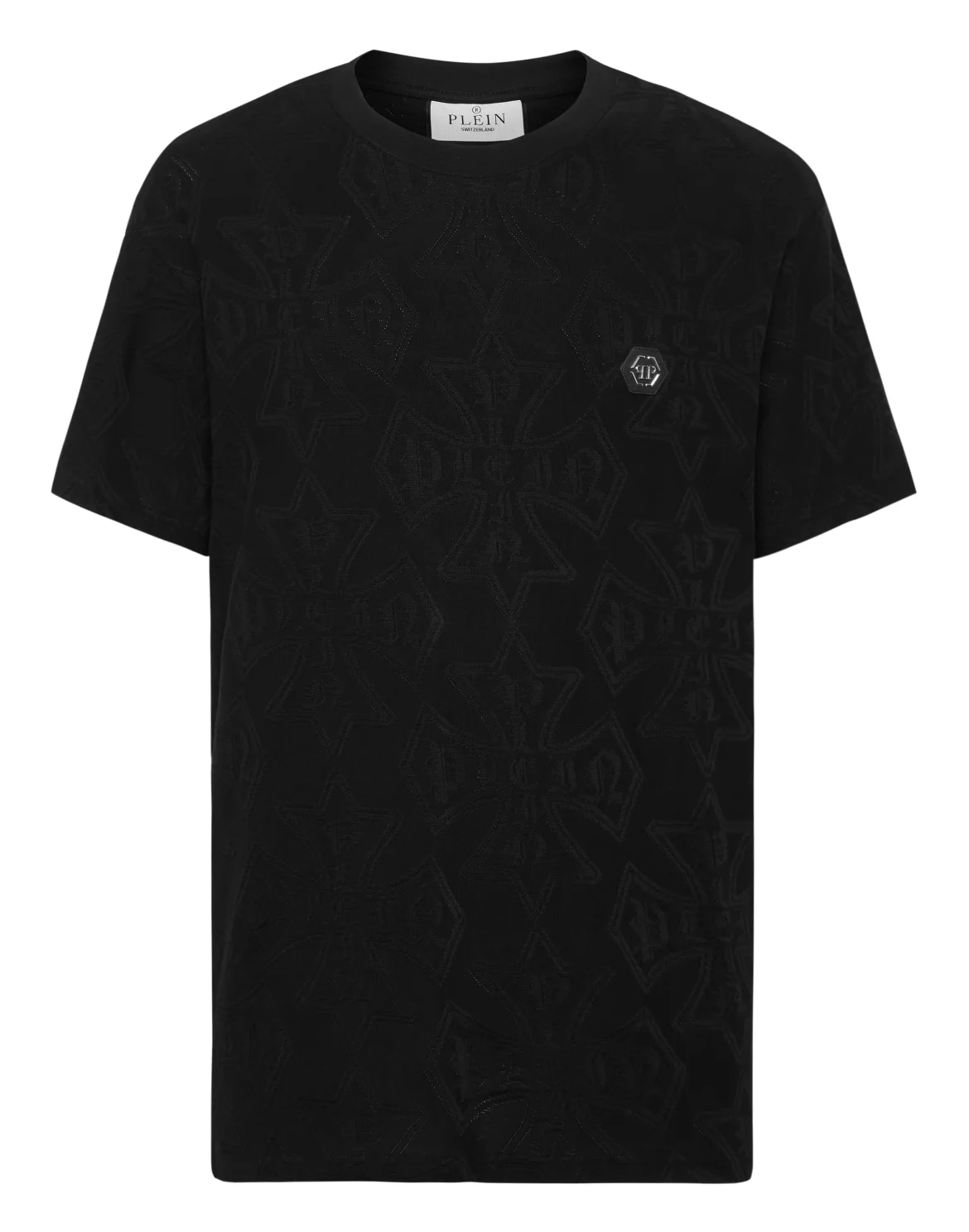 Round Neck Jacquard T-Shirt Crest, цвет: Черный