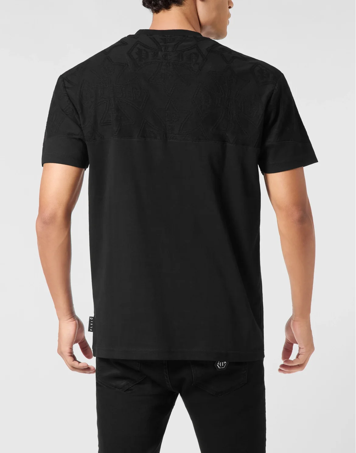Round Neck T-Shirt Jacquard Crest Cut, цвет: Черный