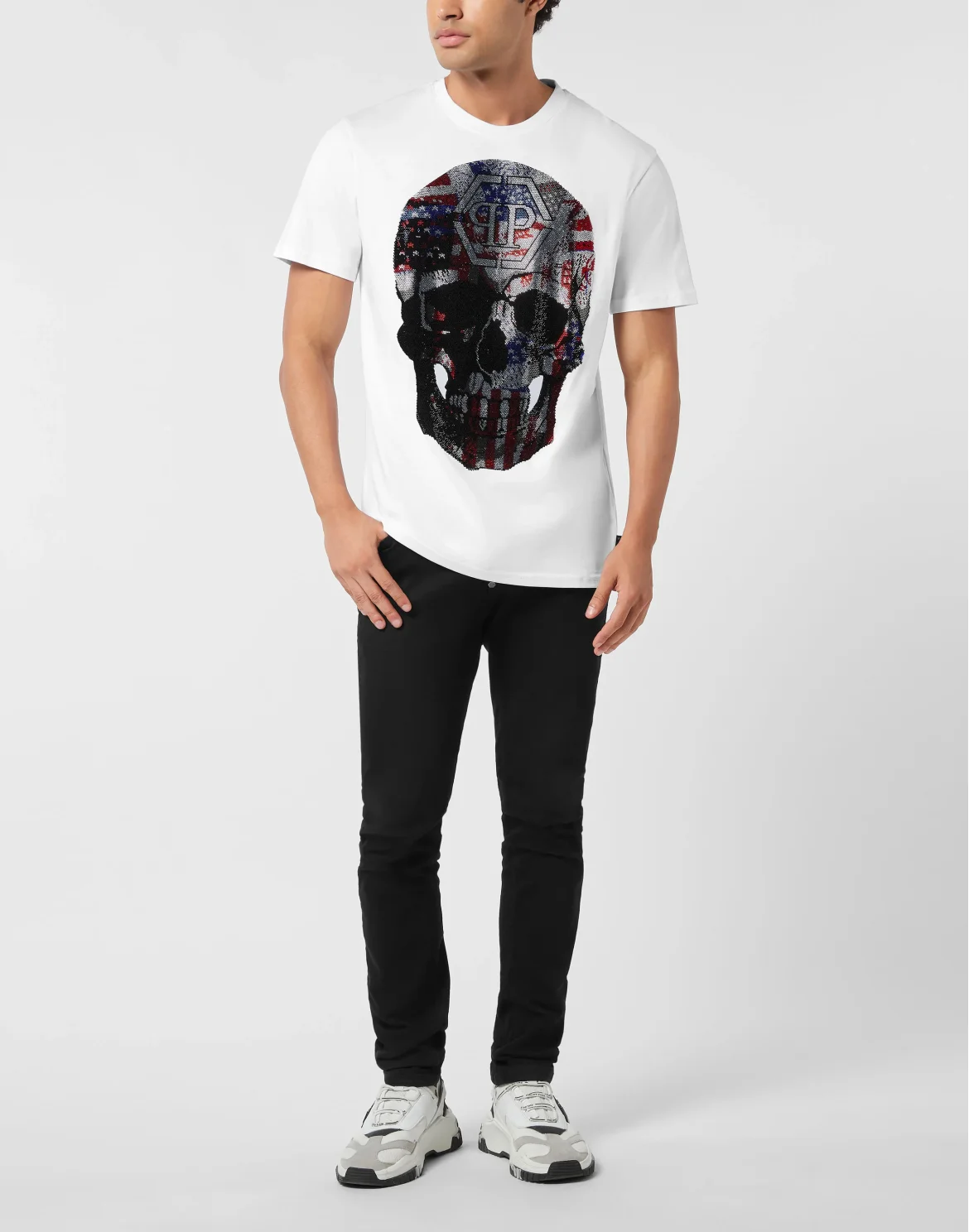 Round Neck T-Shirt Skull America, цвет: Белый