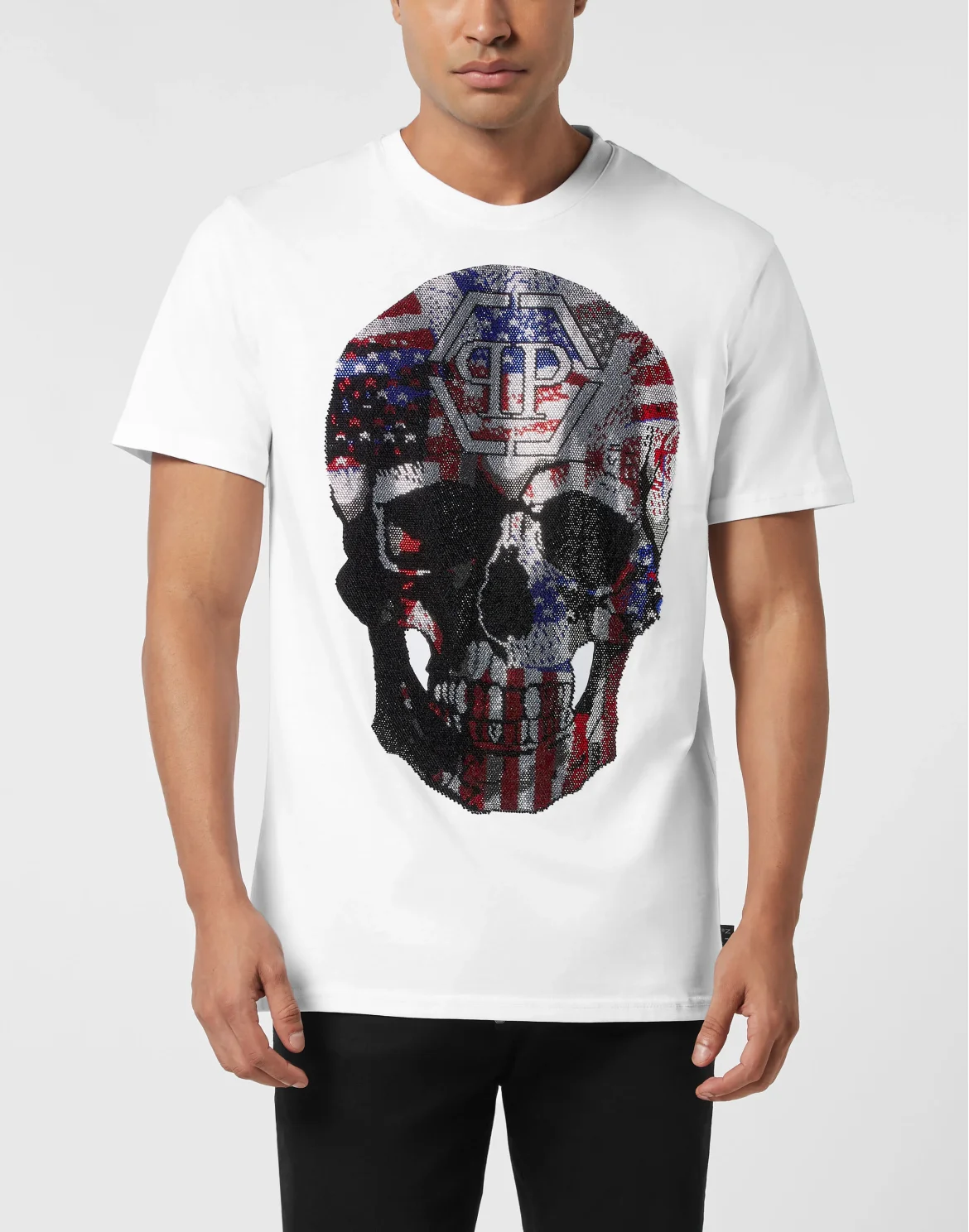 Round Neck T-Shirt Skull America, цвет: Белый