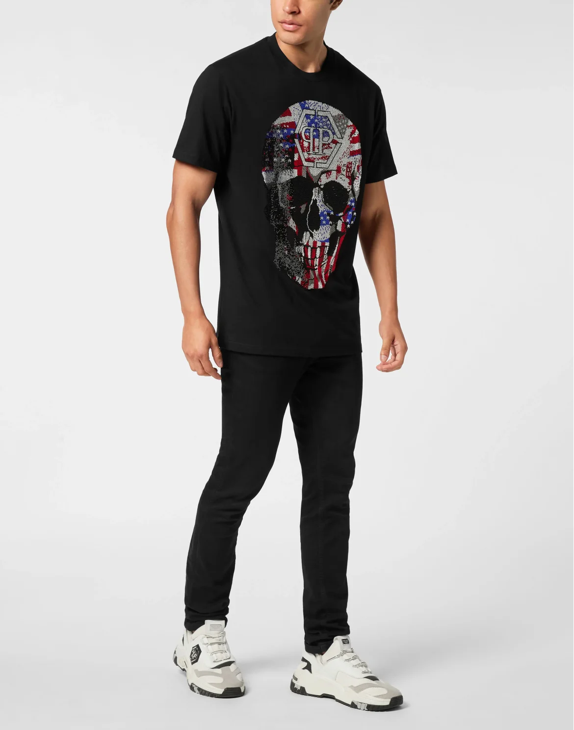 Round Neck T-Shirt Skull America, цвет: Черный