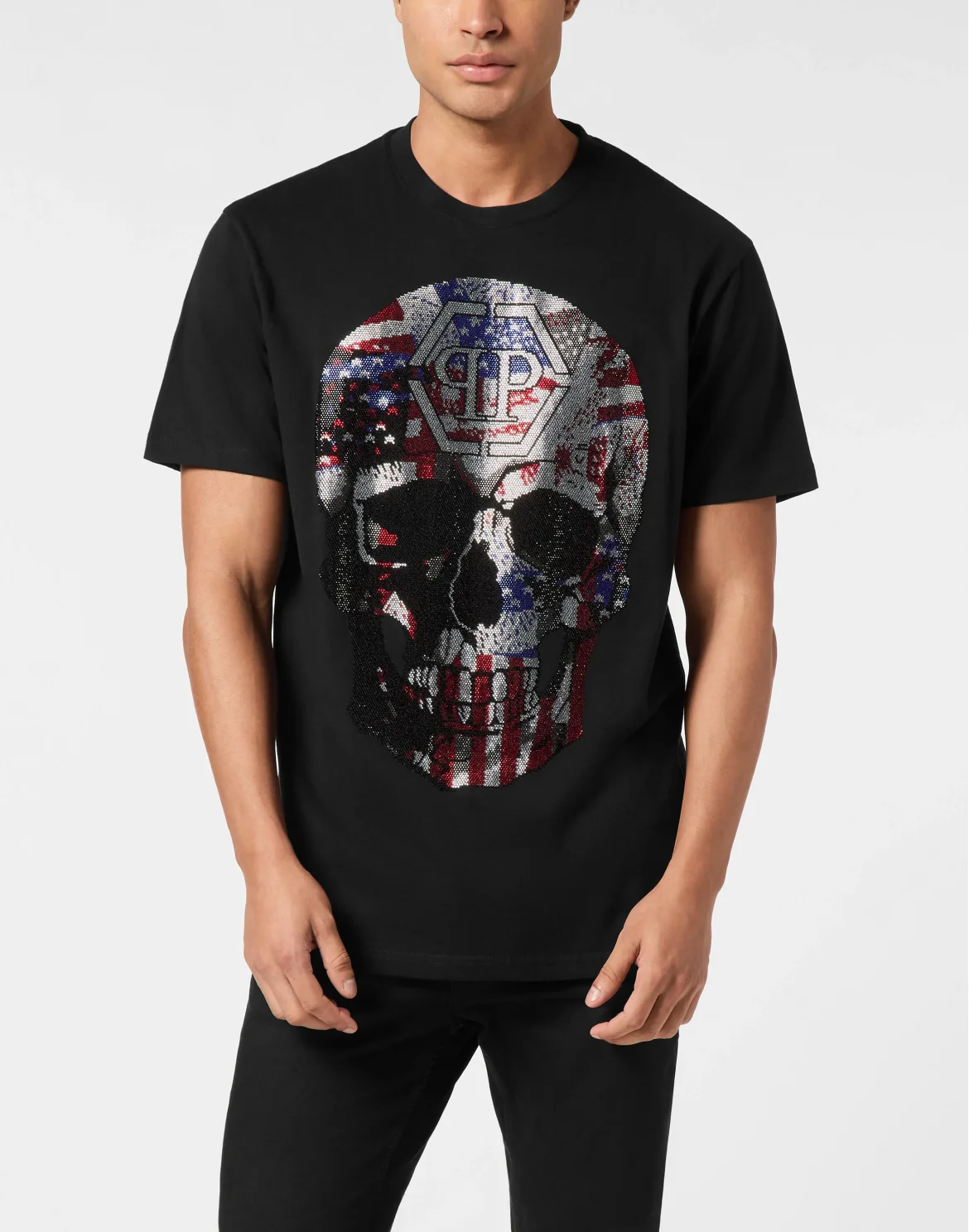 Round Neck T-Shirt Skull America, цвет: Черный