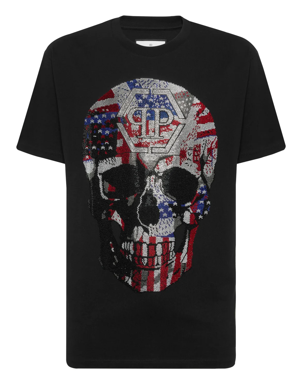 Round Neck T-Shirt Skull America, цвет: Черный
