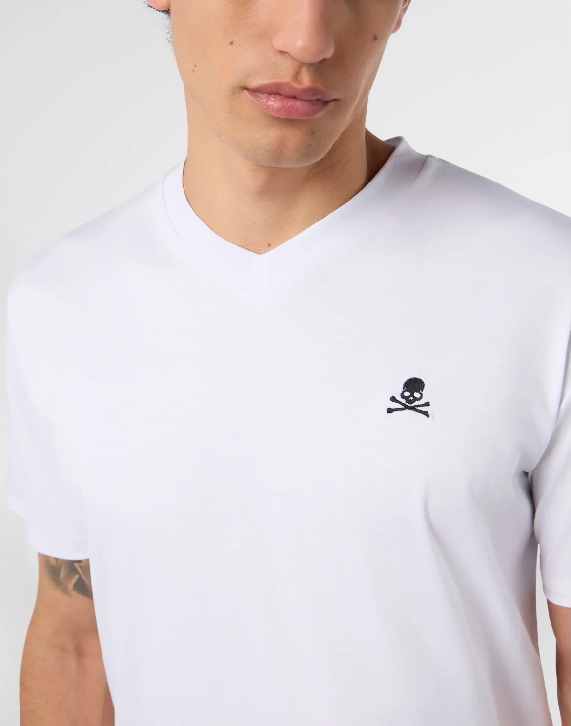 Basic V-Neck T-Shirt Skull, цвет: Белый