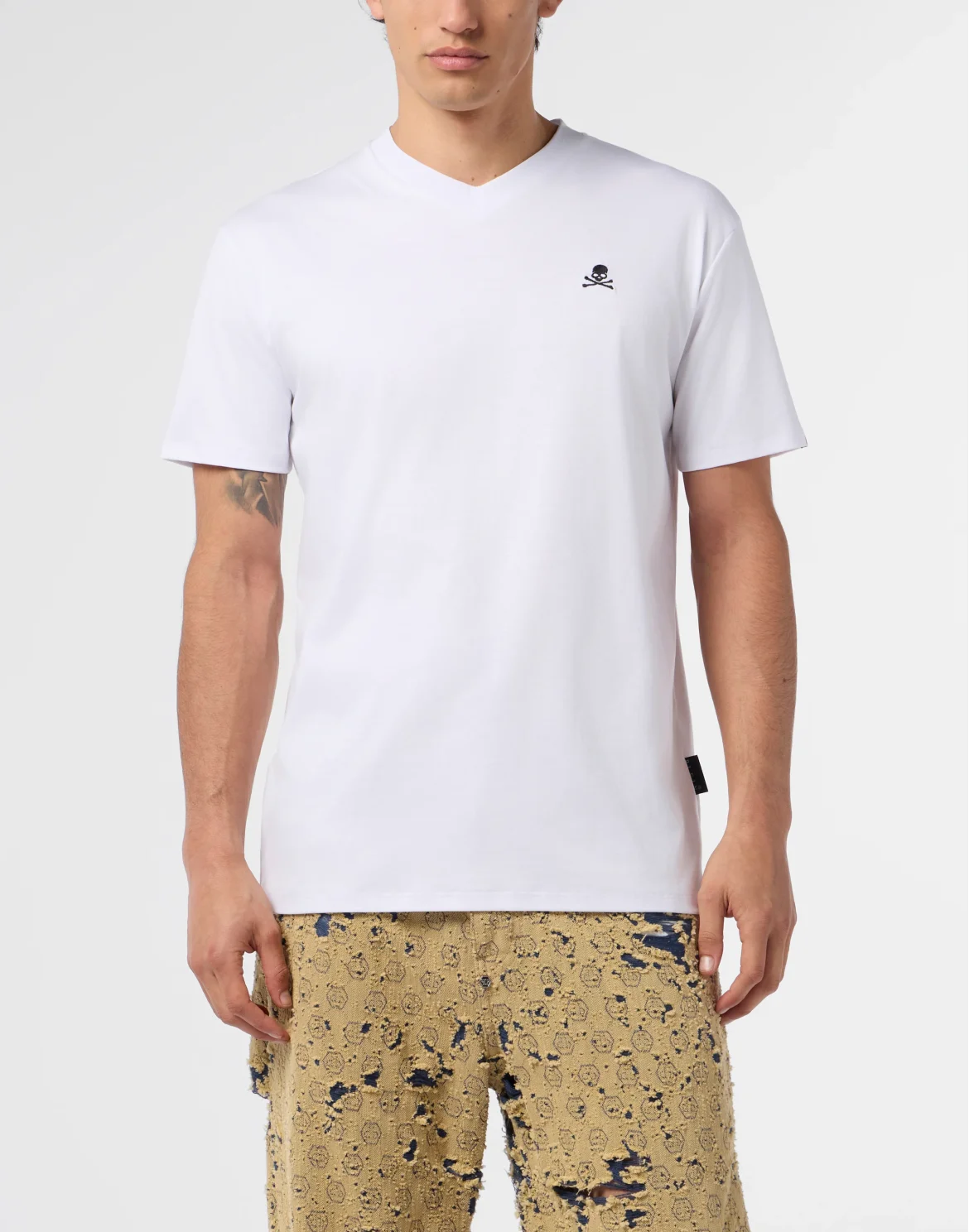 Basic V-Neck T-Shirt Skull, цвет: Белый