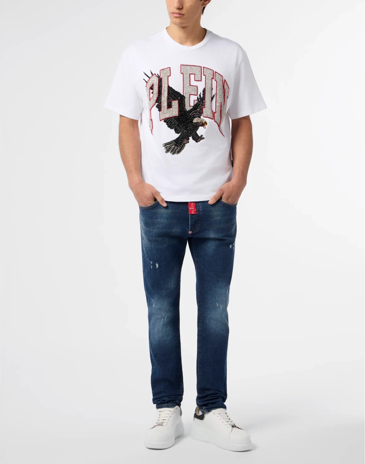 Washed Round Neck T-Shirt Plein Eagle, цвет: Белый