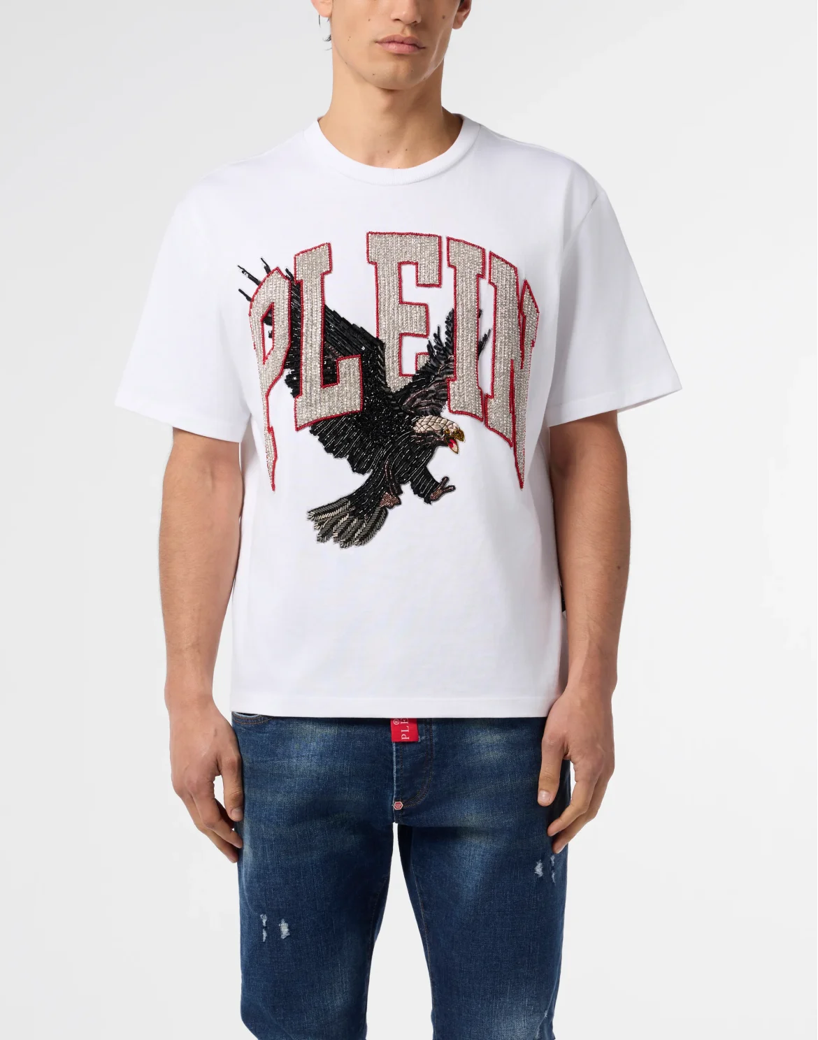 Washed Round Neck T-Shirt Plein Eagle, цвет: Белый