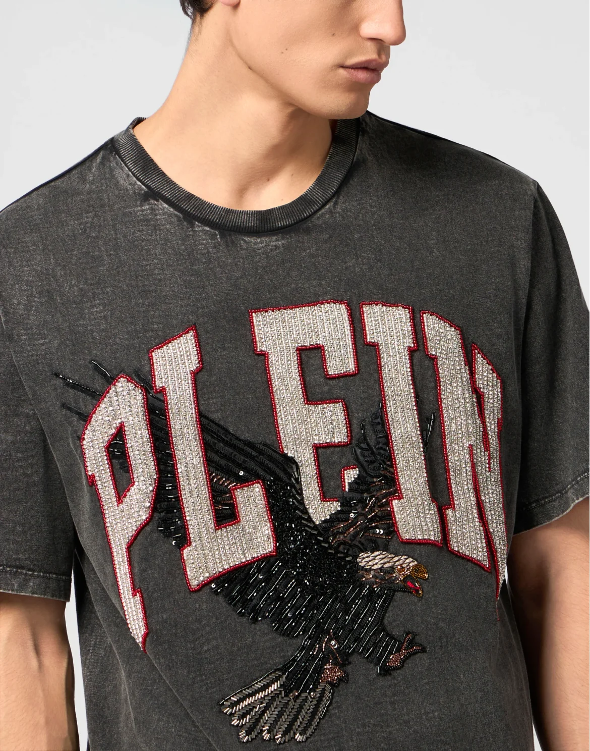 Washed Round Neck T-Shirt Plein Eagle, цвет: Черный