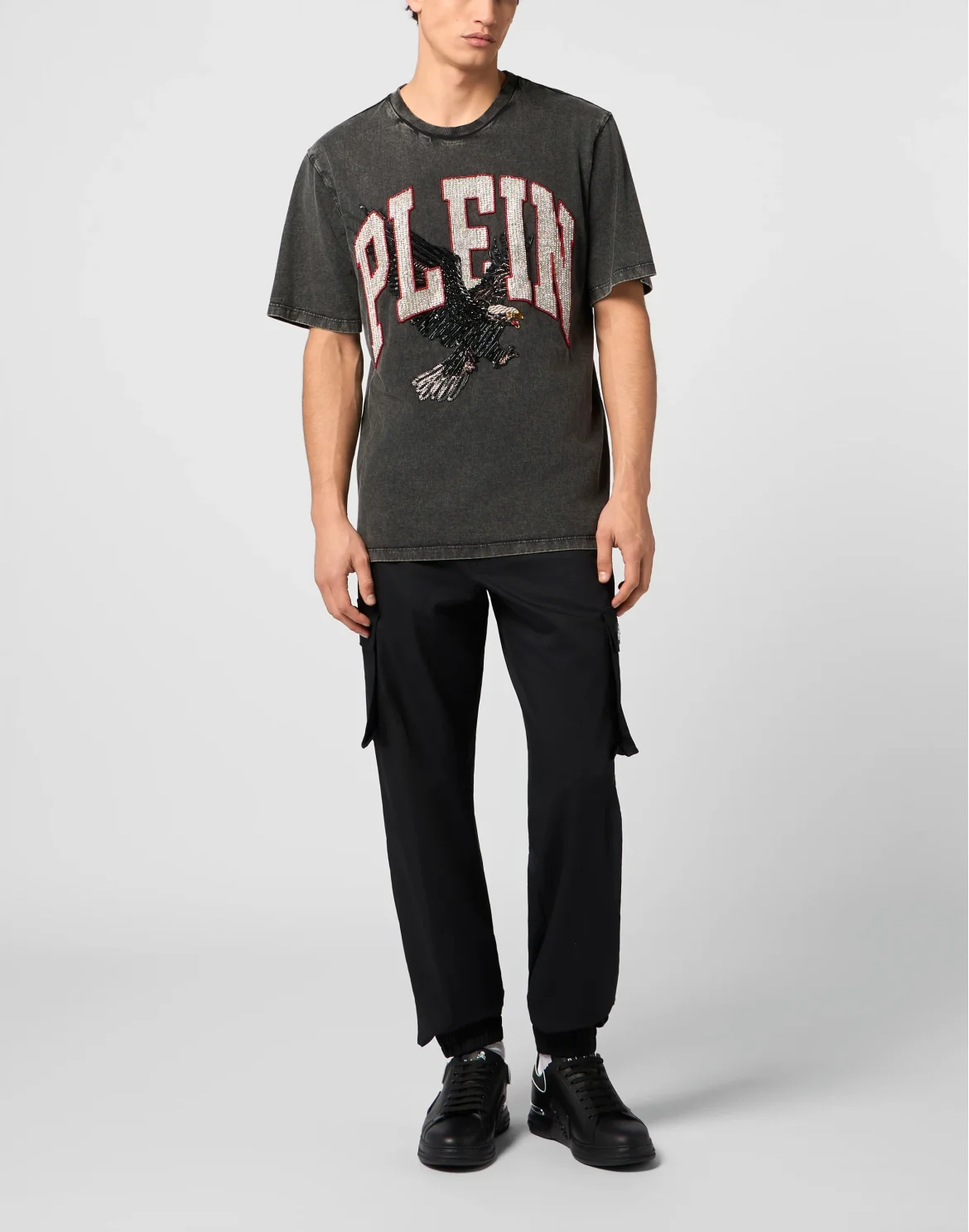 Washed Round Neck T-Shirt Plein Eagle, цвет: Черный
