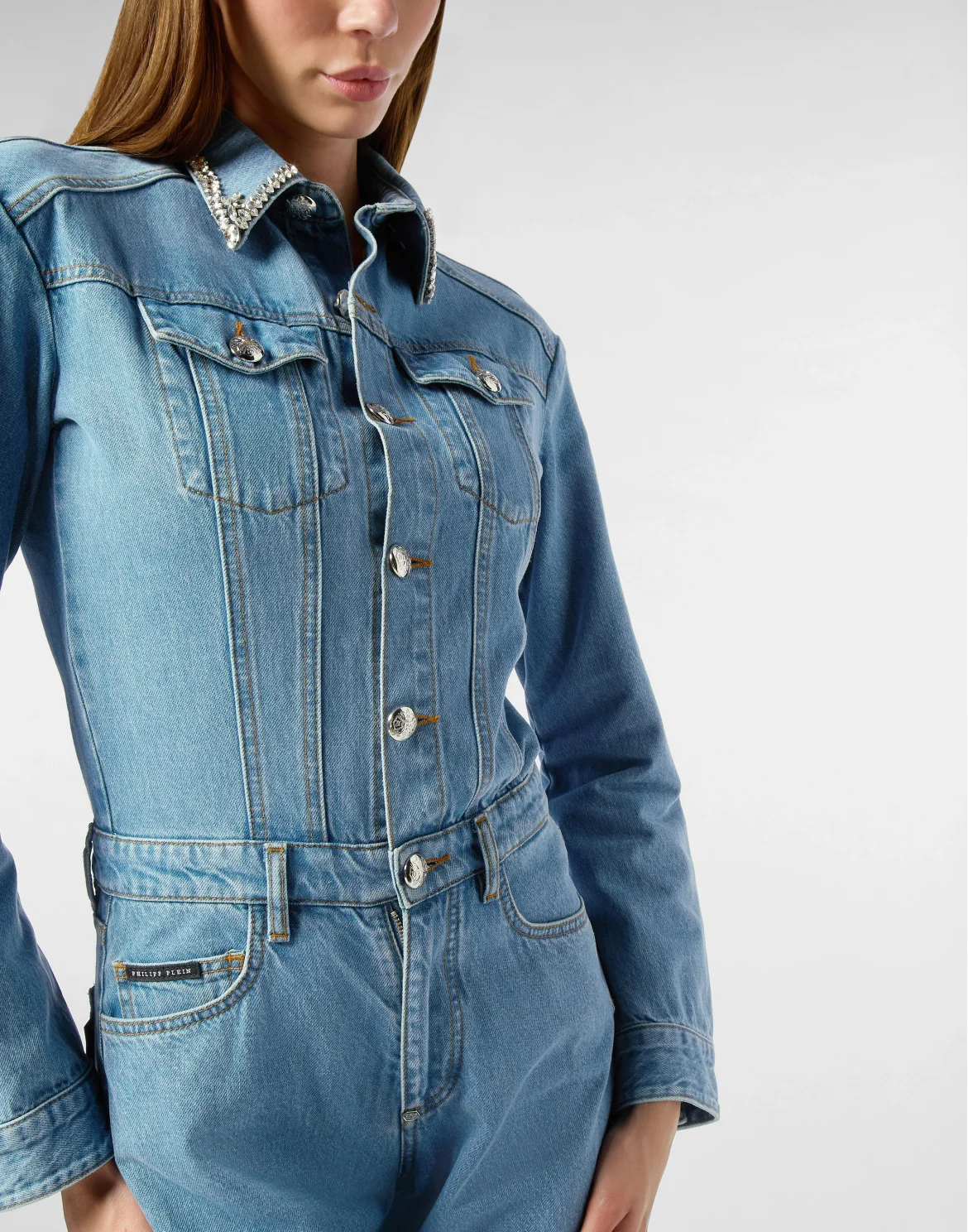 Skater Jumpsuit Application Crystal, цвет: Темно-синий деним