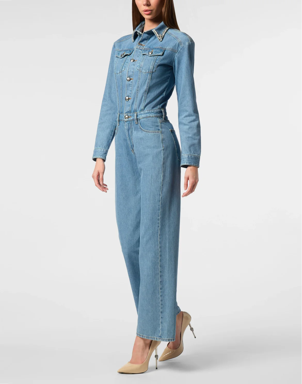 Skater Jumpsuit Application Crystal, цвет: Темно-синий деним