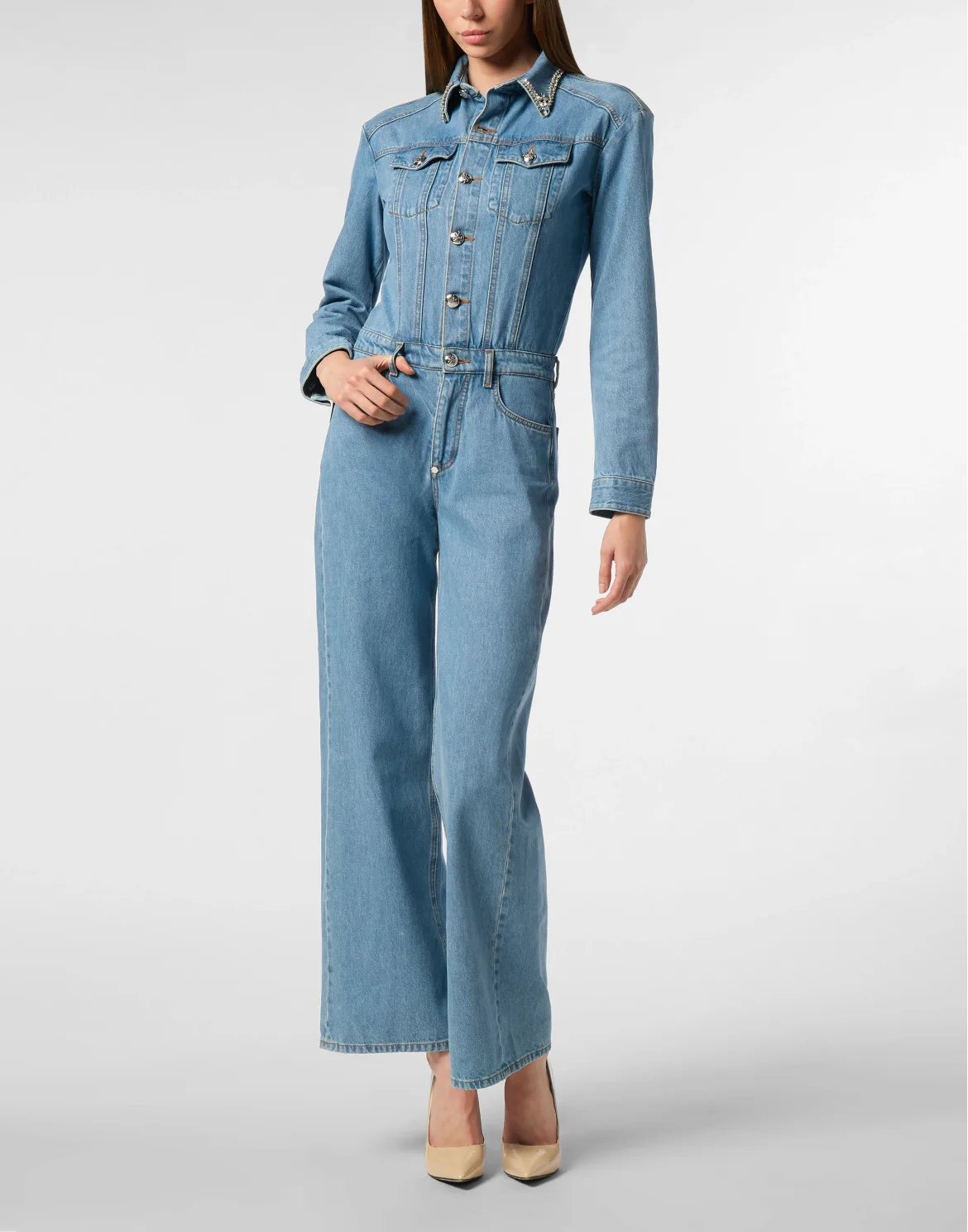 Skater Jumpsuit Application Crystal, цвет: Темно-синий деним