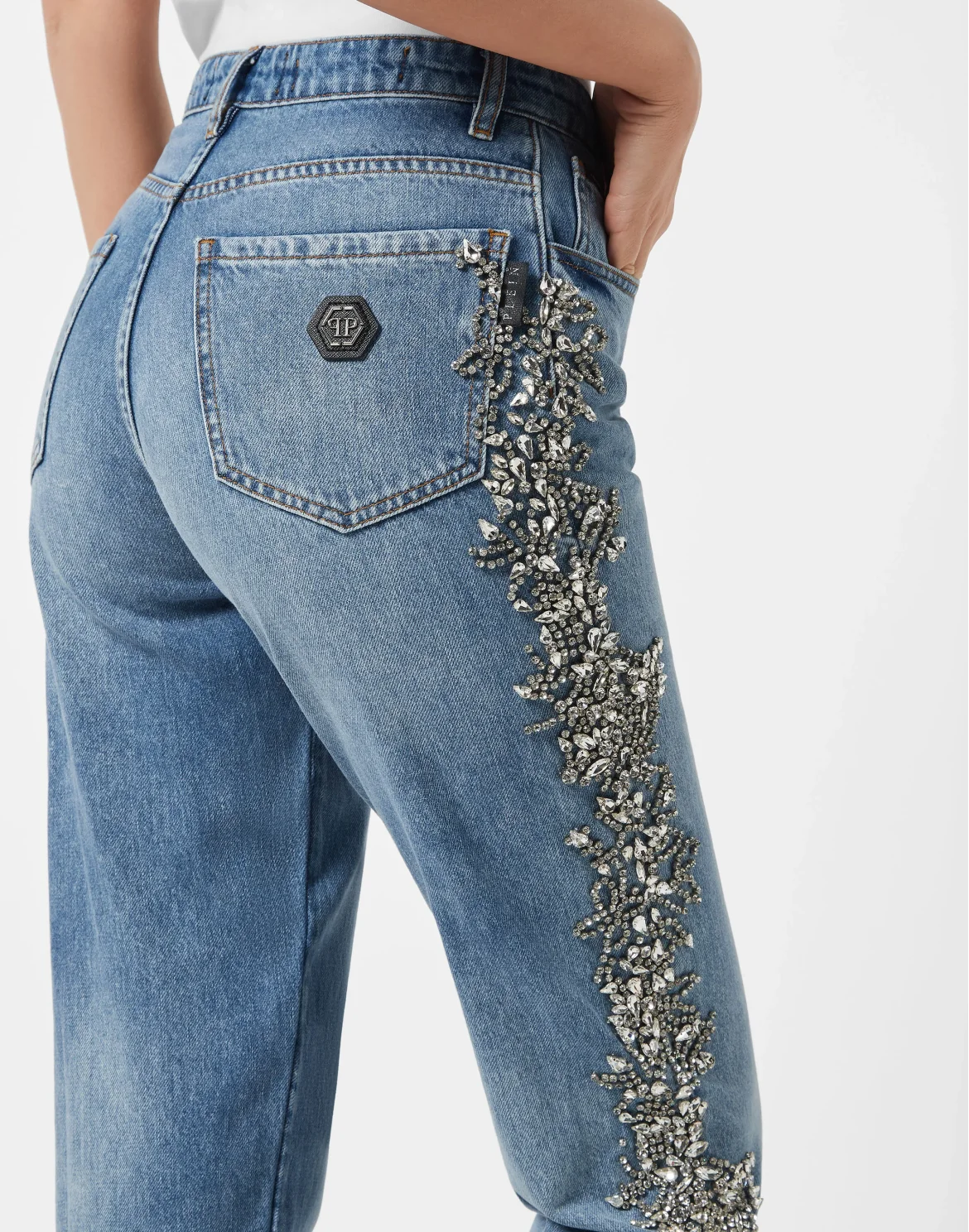 Mom Jeans Application Crystal, цвет: Темно-синий деним