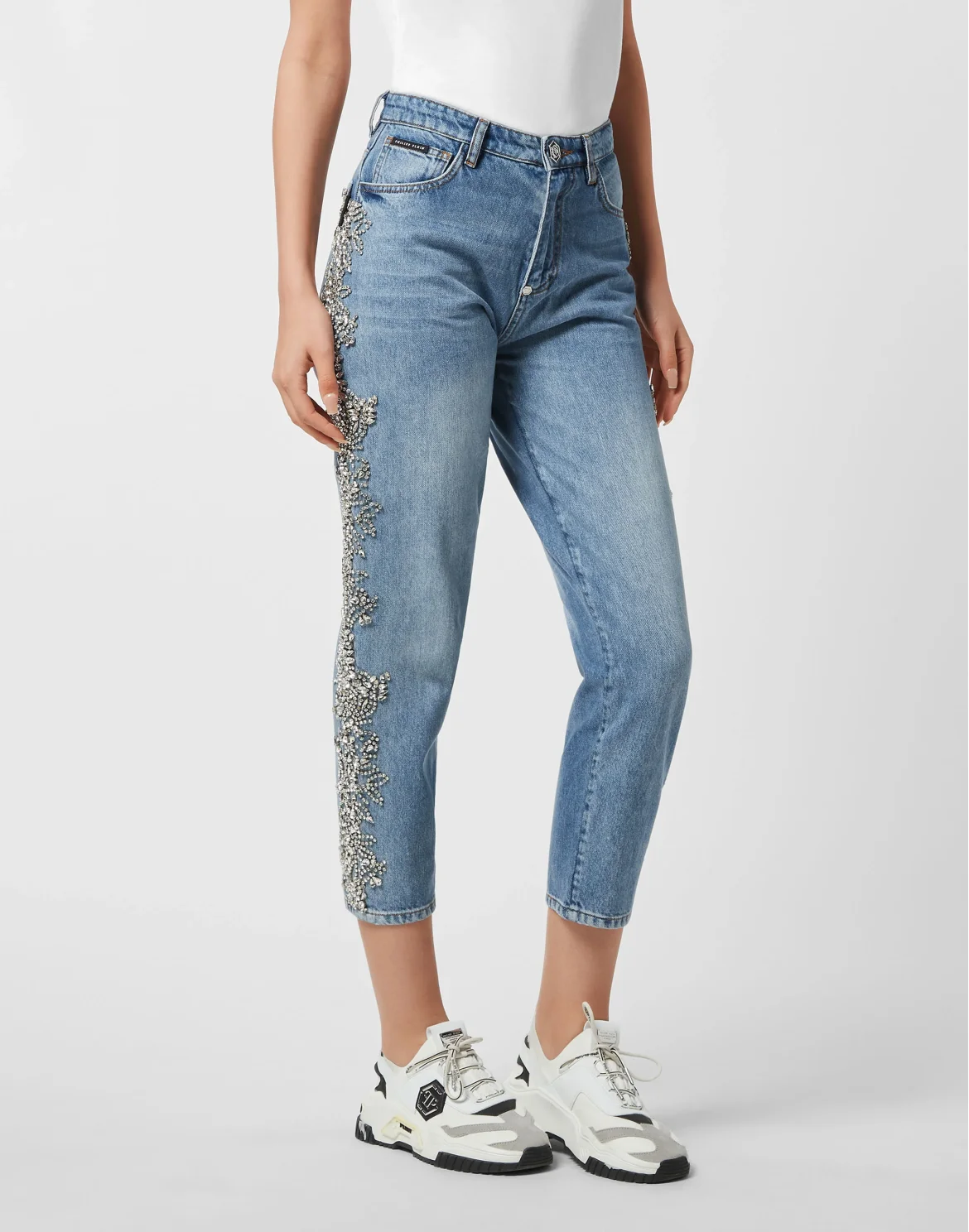 Mom Jeans Application Crystal, цвет: Темно-синий деним