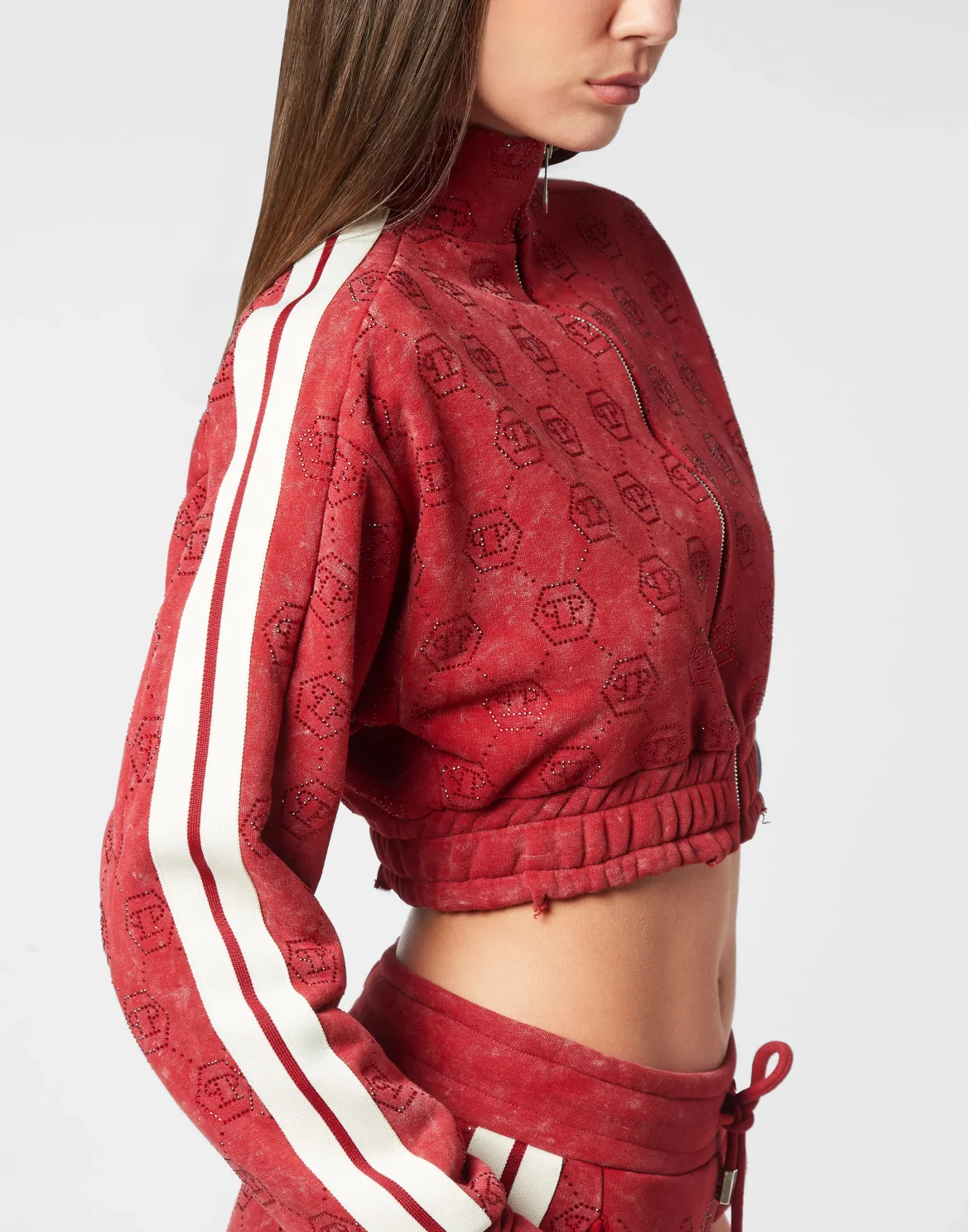 Fleece Tracksuit Jacket Monogram Crystal, цвет: Красный