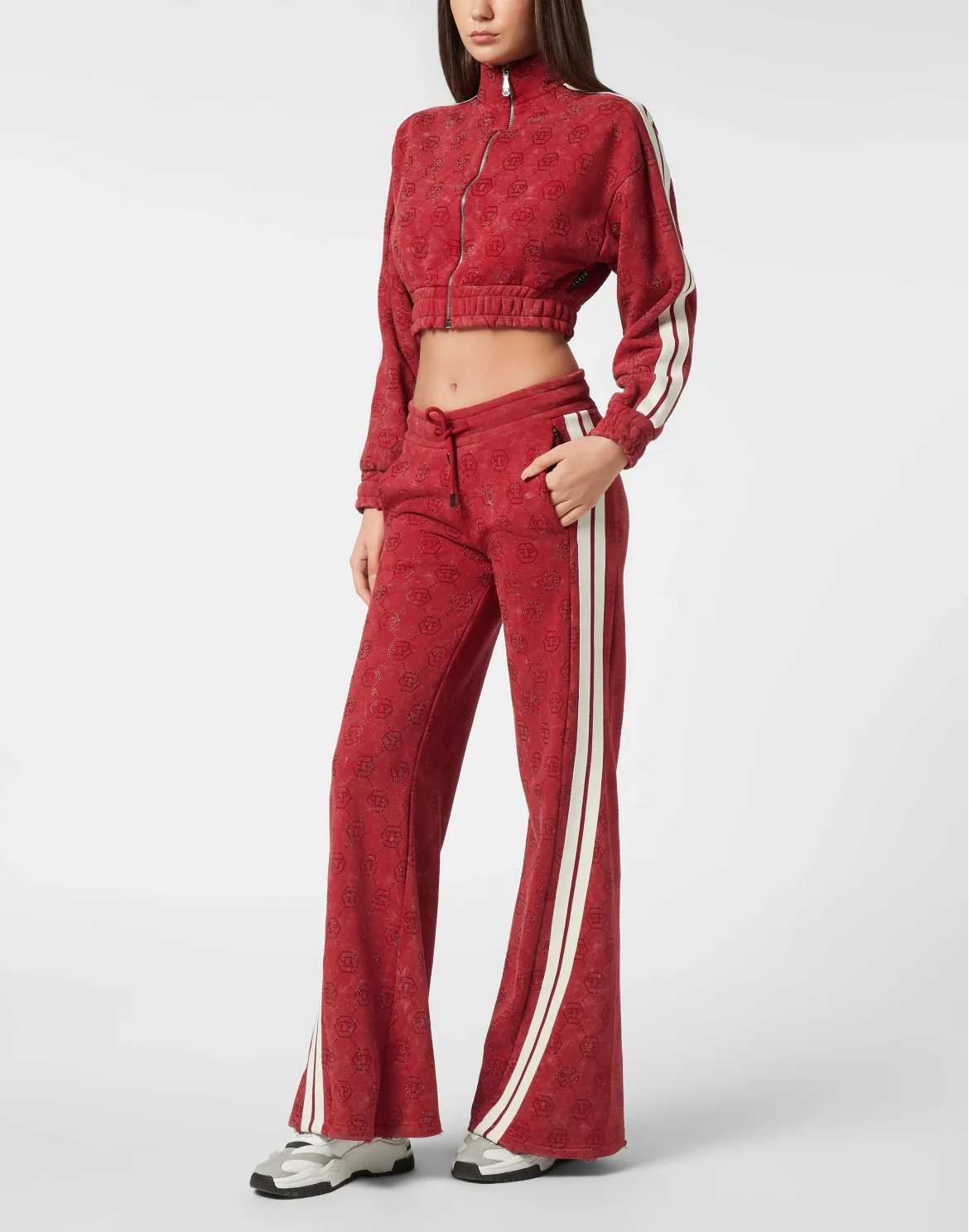 Fleece Tracksuit Jacket Monogram Crystal, цвет: Красный