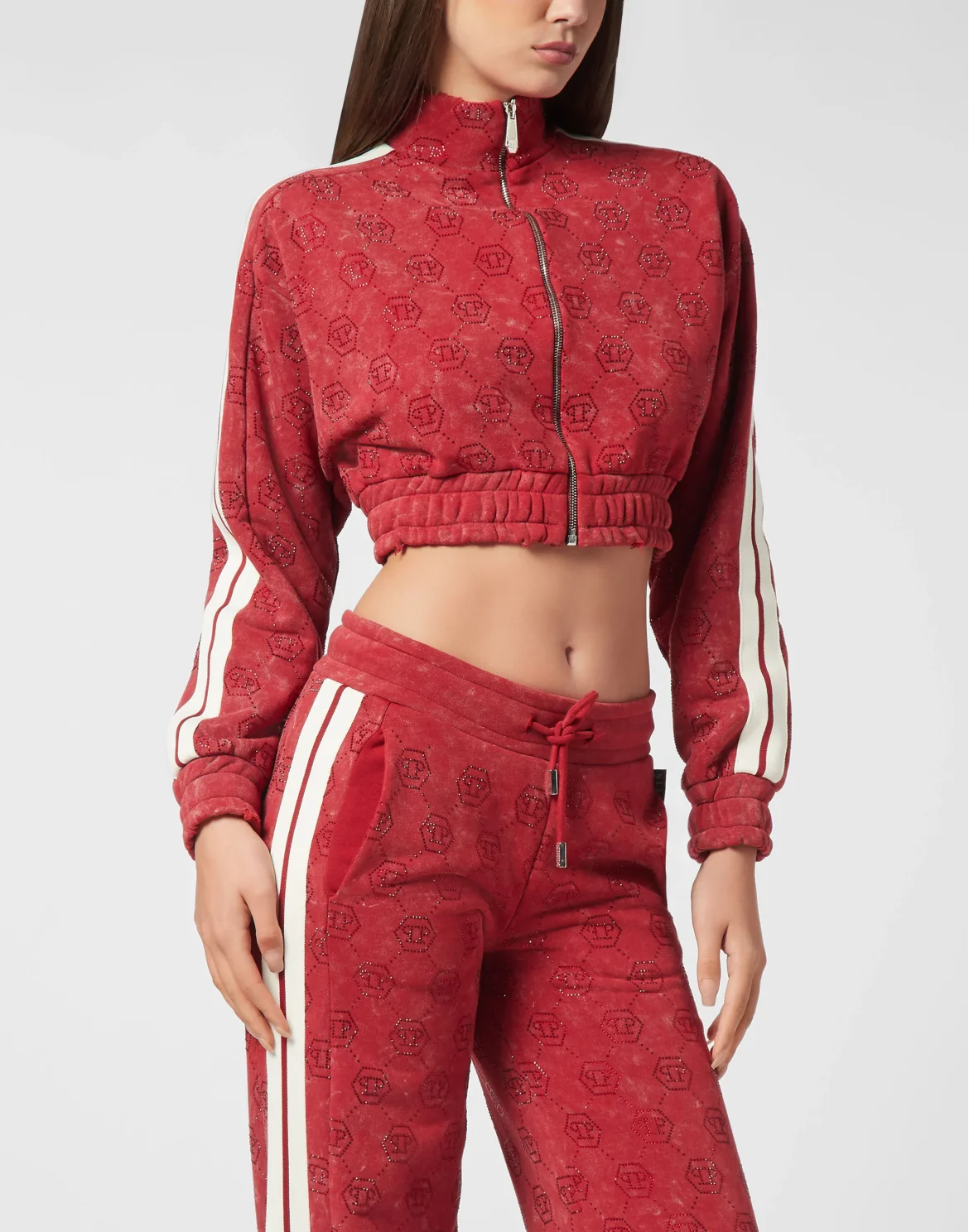 Fleece Tracksuit Jacket Monogram Crystal, цвет: Красный