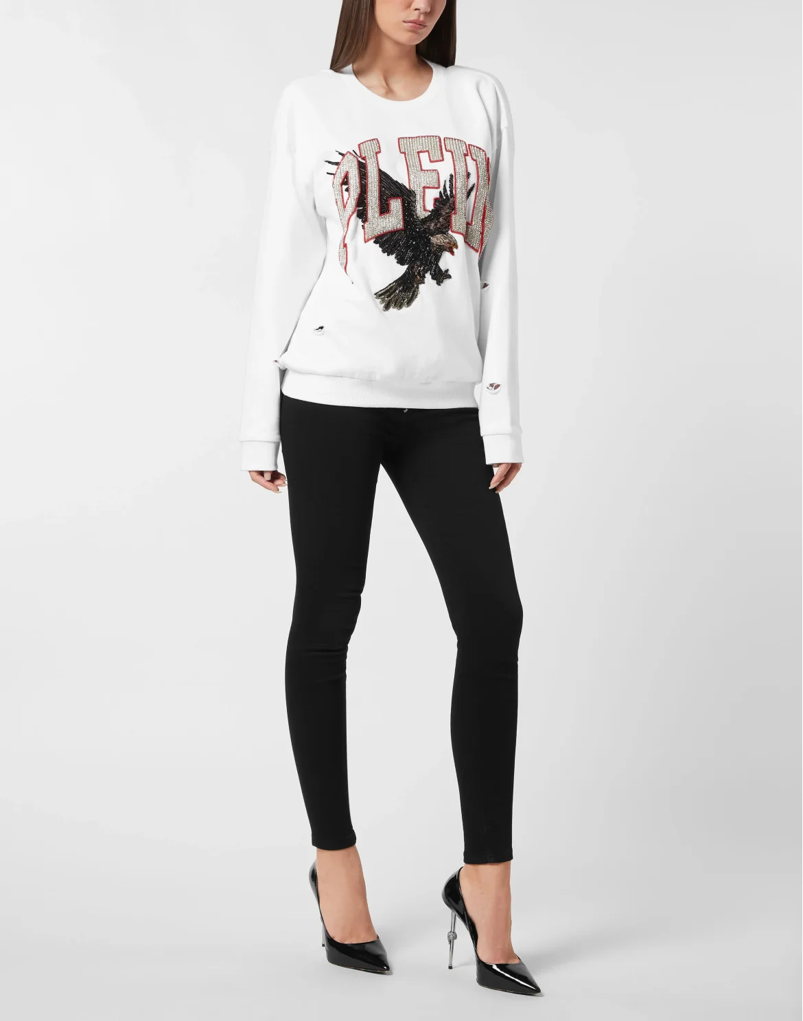 Open Back Roundneck Sweatshirt Plein Eagle, цвет: Белый