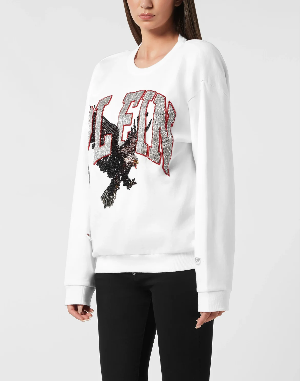 Open Back Roundneck Sweatshirt Plein Eagle, цвет: Белый