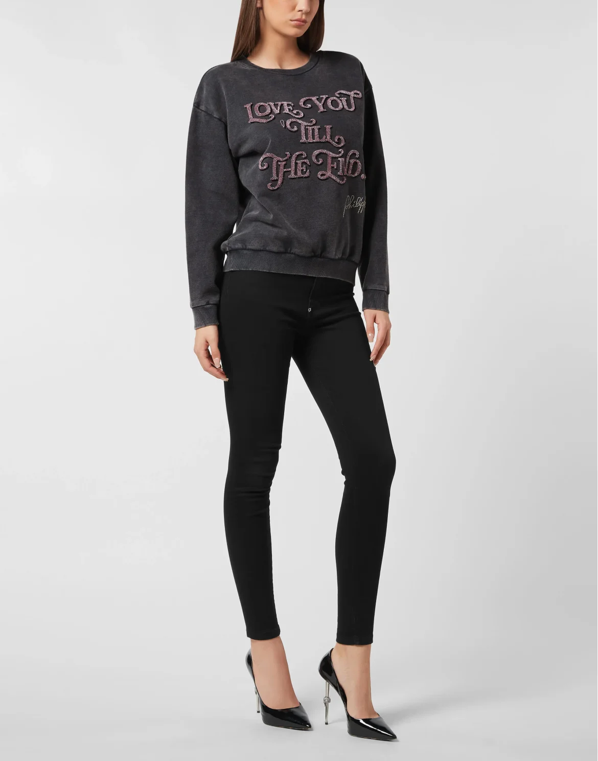 Open Back Roundneck Sweatshirt Love Plein, цвет: Черный