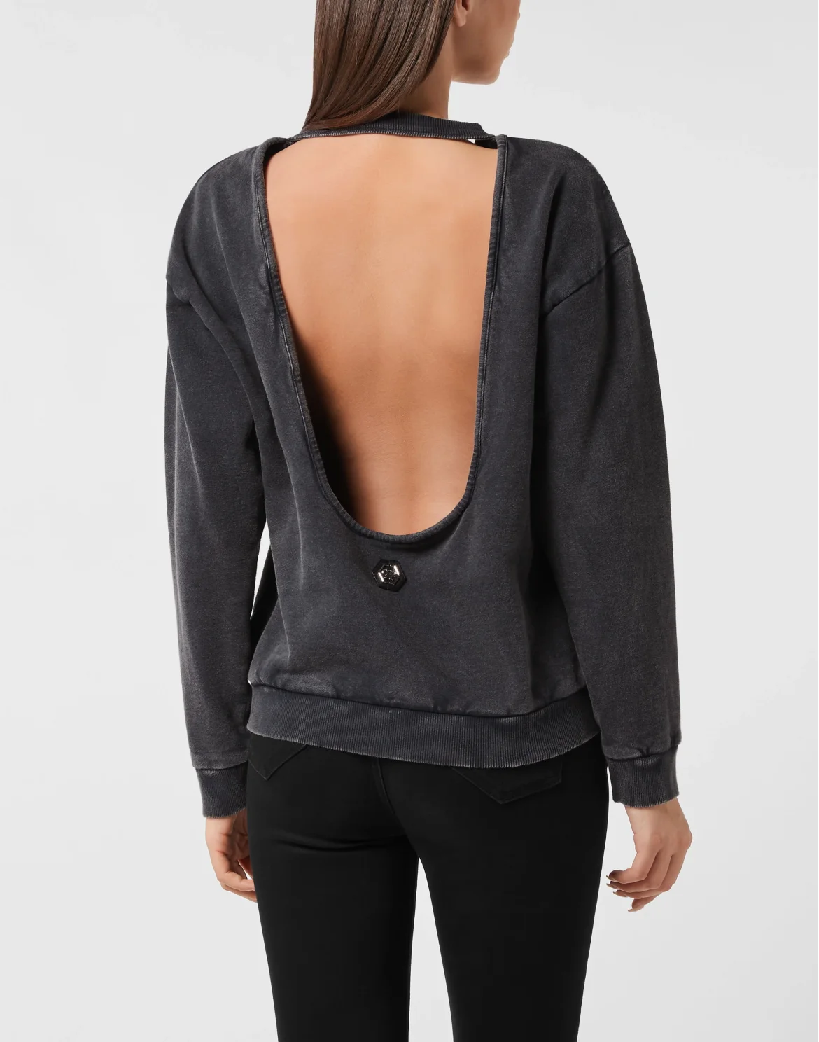 Open Back Roundneck Sweatshirt Love Plein, цвет: Черный