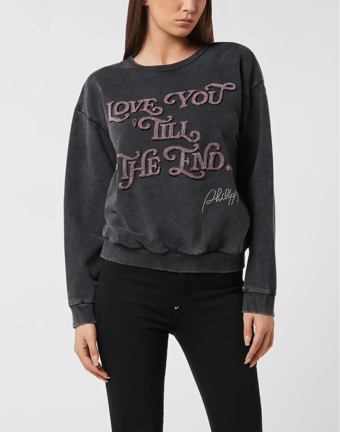 Open Back Roundneck Sweatshirt Love Plein, цвет: Черный