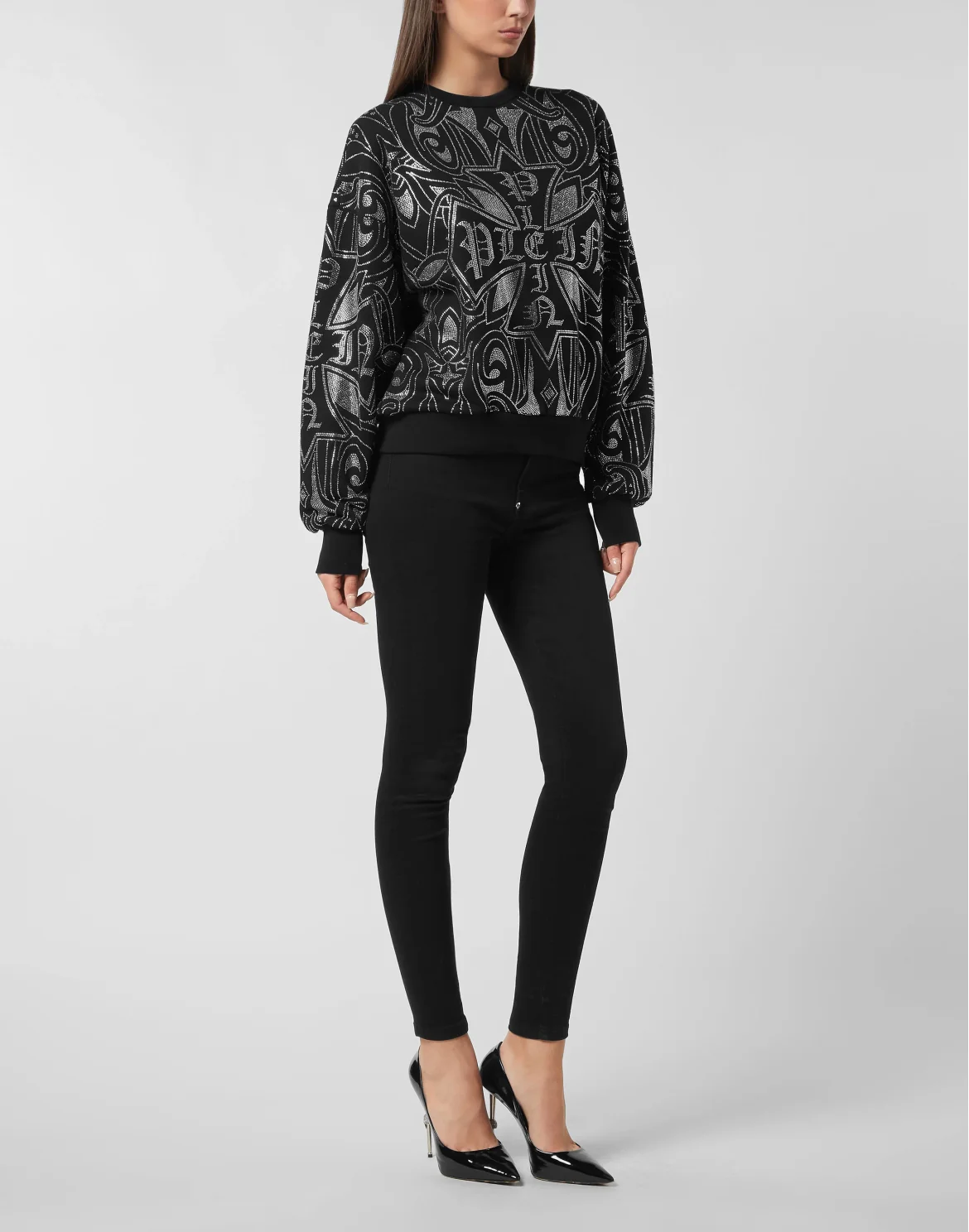 Fleece Sweatshirt Gothic Plein Strass, цвет: Черный