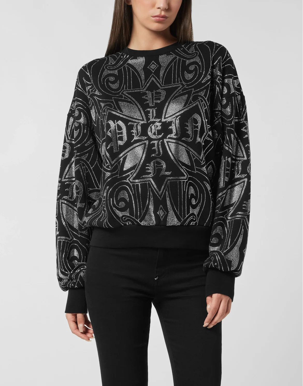 Fleece Sweatshirt Gothic Plein Strass, цвет: Черный