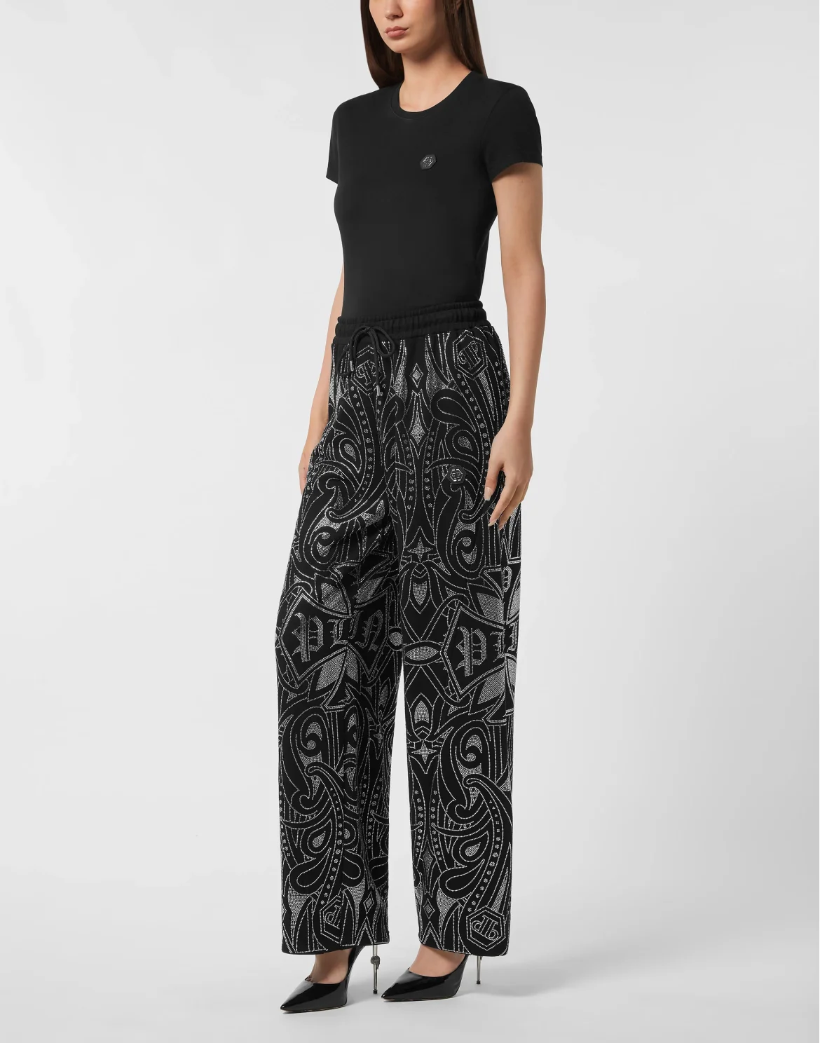 Skater Fit Jogging Pants Gothic Plein Strass, цвет: Черный