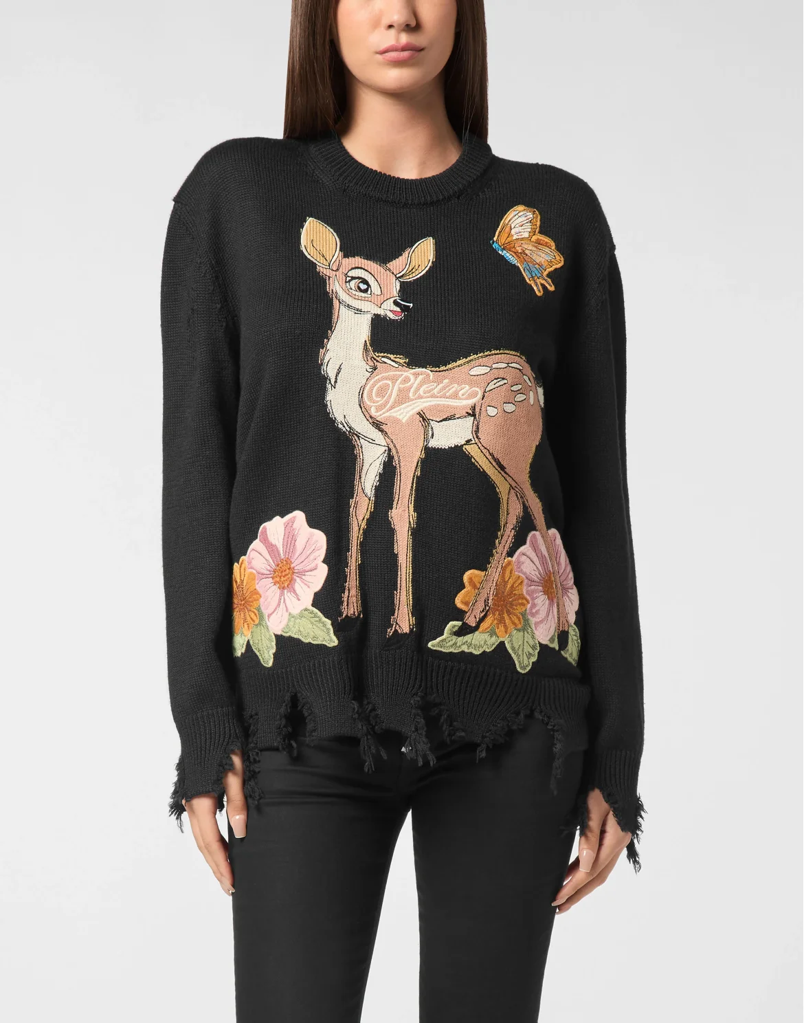 Destroyed Roundneck Pullover with Embroidery Fairy, цвет: Черный