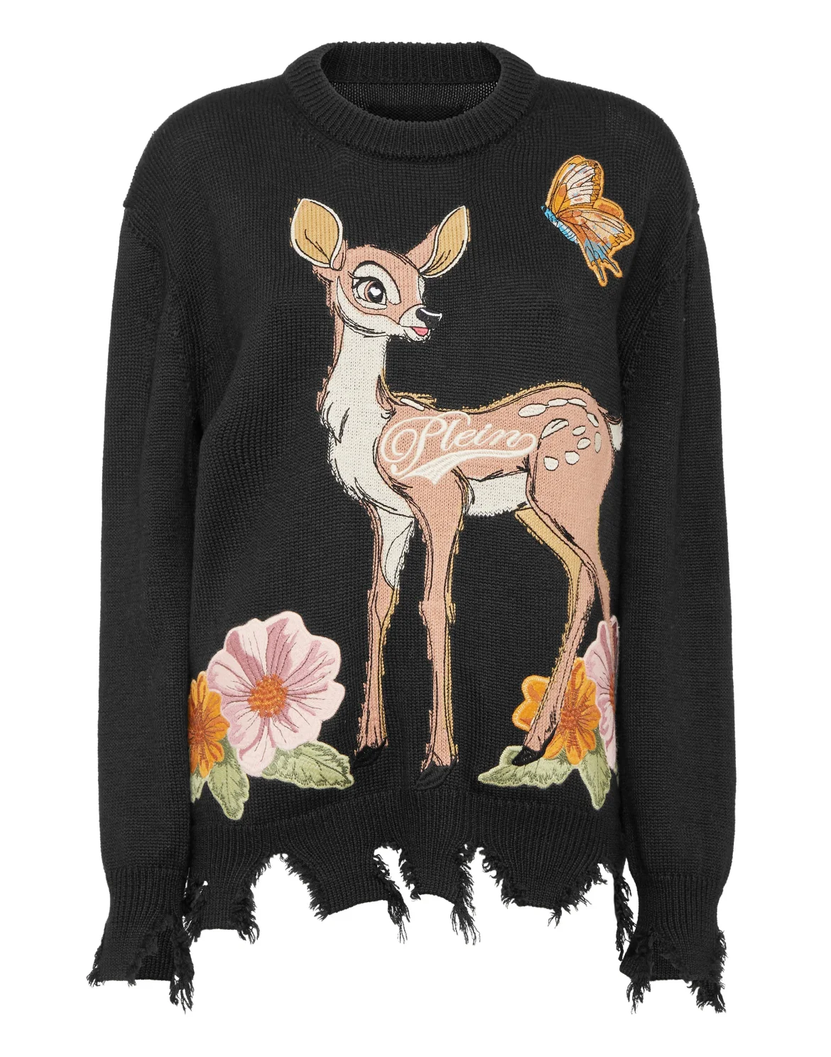 Destroyed Roundneck Pullover with Embroidery Fairy, цвет: Черный