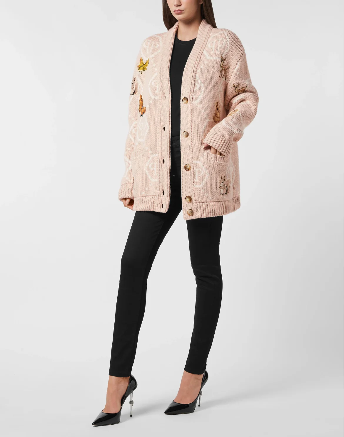 Long Oversized Cardigan with Fairy Embroidery, цвет: Бежевый
