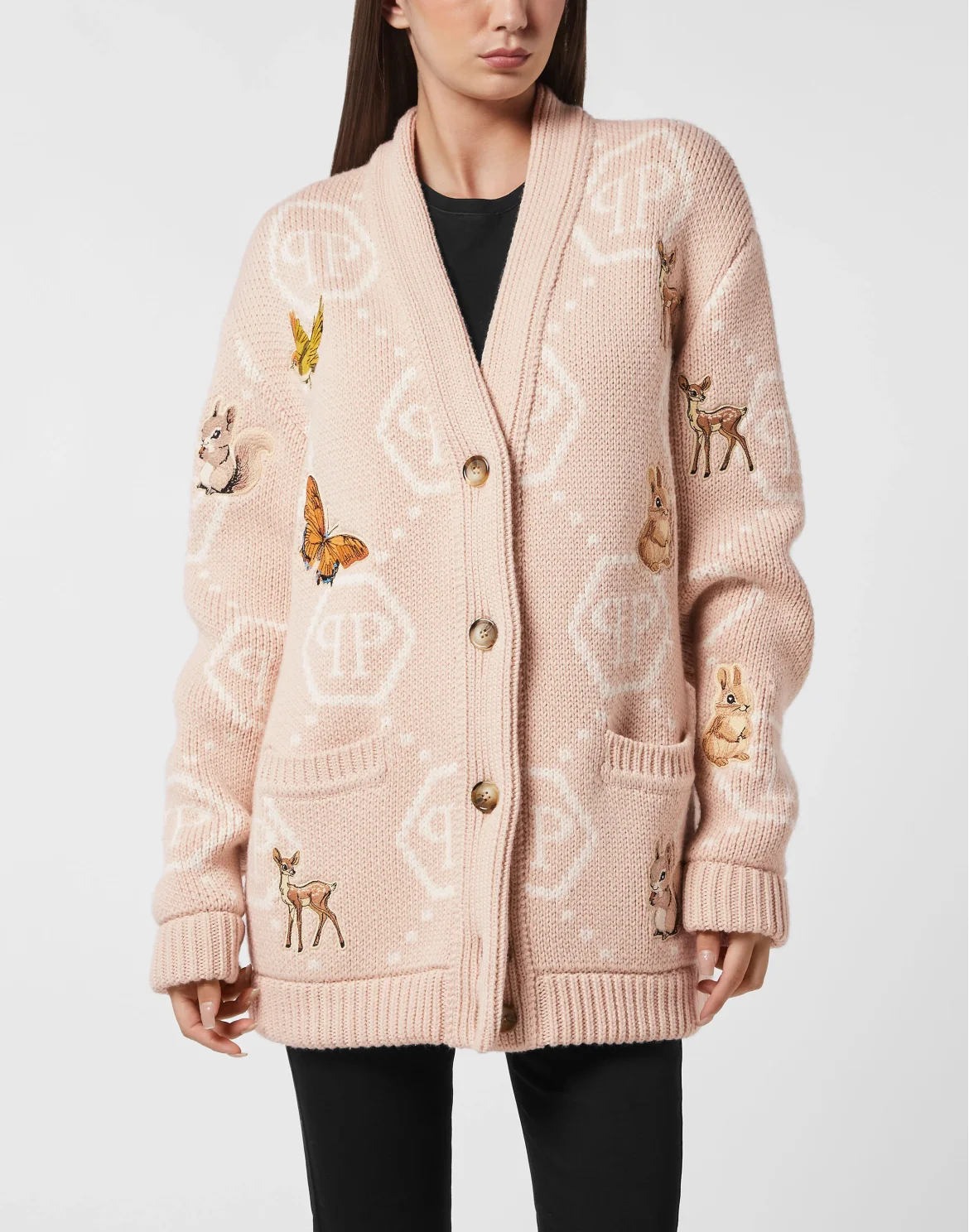 Long Oversized Cardigan with Fairy Embroidery, цвет: Бежевый