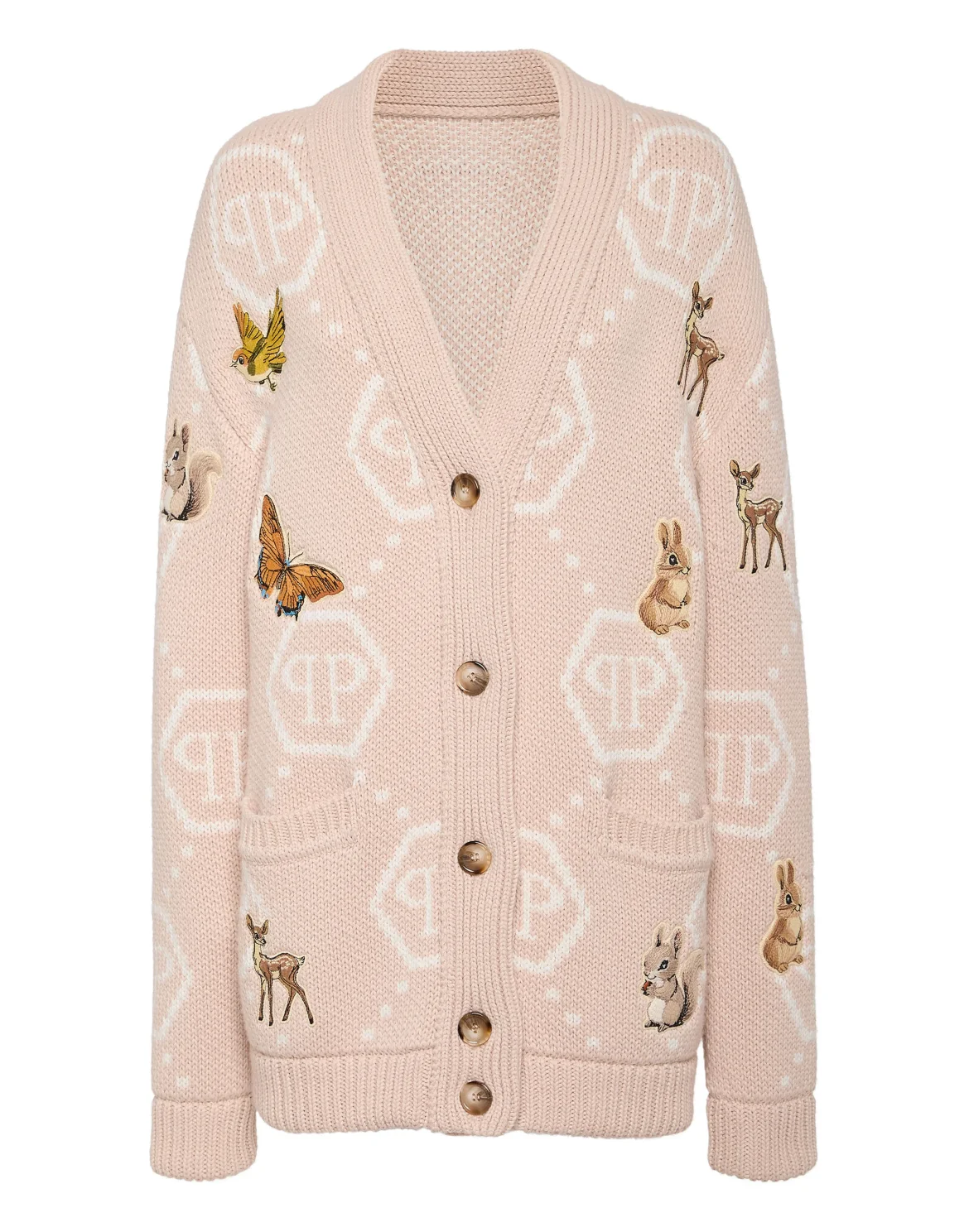 Long Oversized Cardigan with Fairy Embroidery, цвет: Бежевый