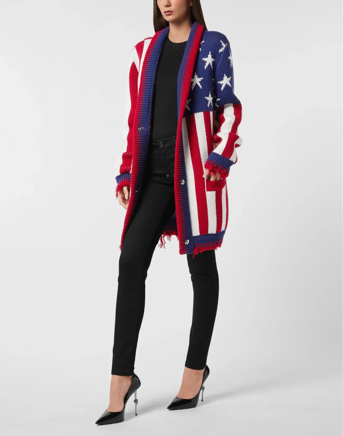 Distressed Oversize Cardigan America, цвет: Мультиколор