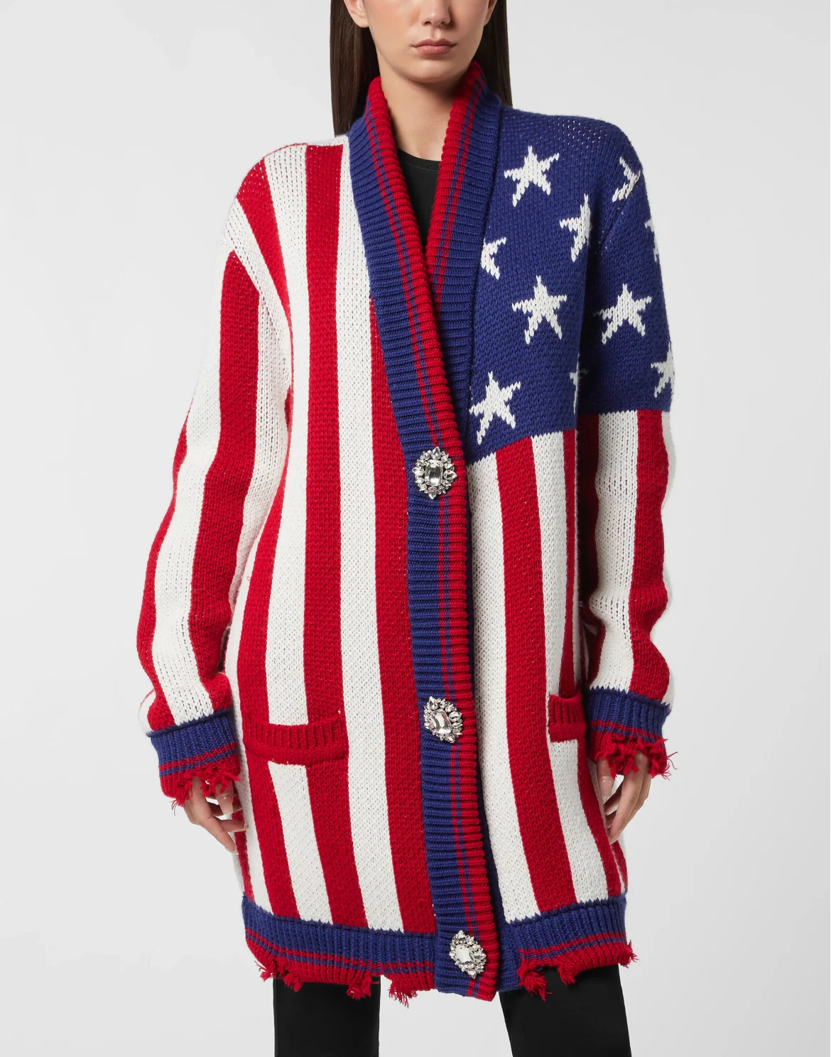 Distressed Oversize Cardigan America, цвет: Мультиколор