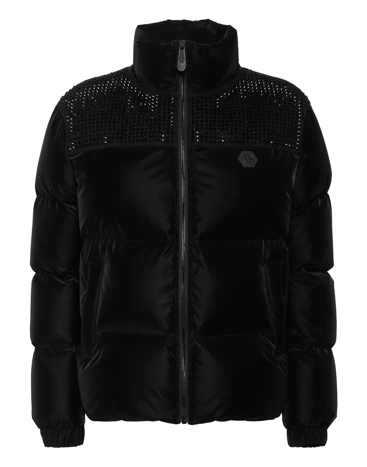 Nylon and Suede Puffer Jacket Strass, цвет: Черный