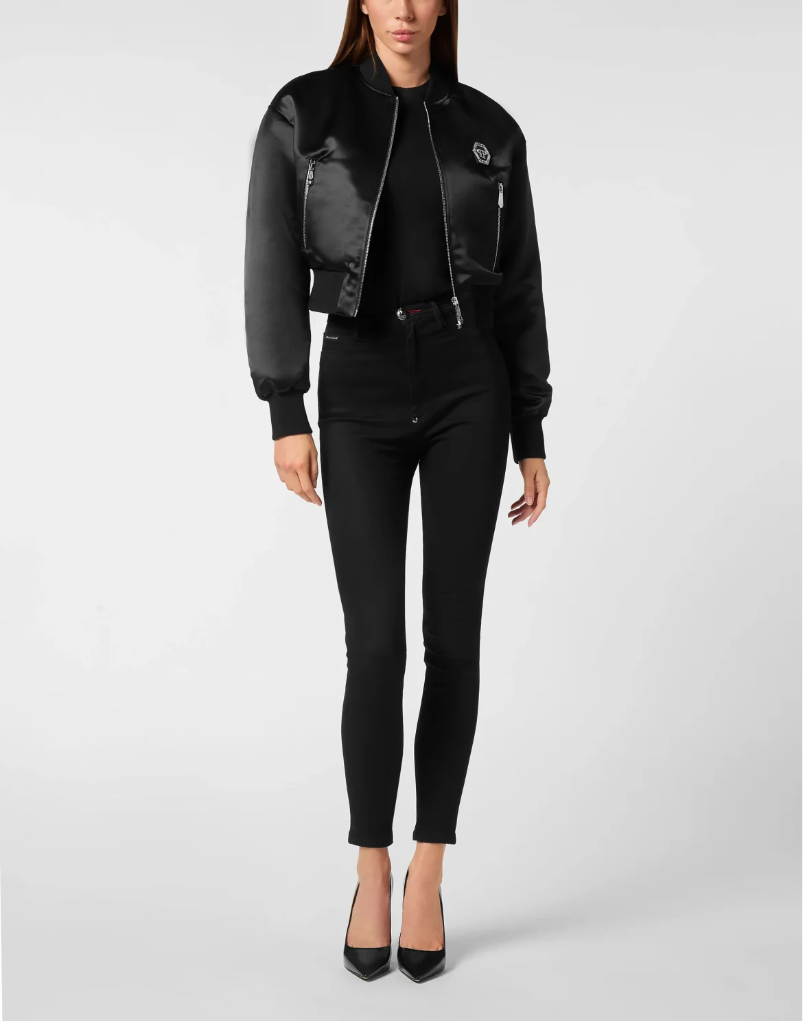 Nylon Cropped Bomber Fatale, цвет: Черный