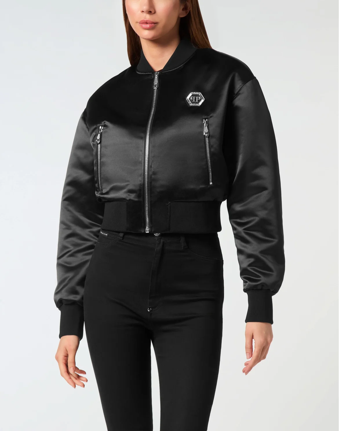 Nylon Cropped Bomber Fatale, цвет: Черный
